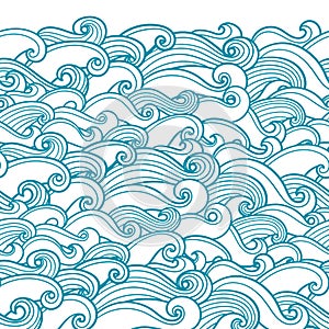 Seamless abstract pattern. Curly waves and spirals. Vector illustration. The swell on the sea.